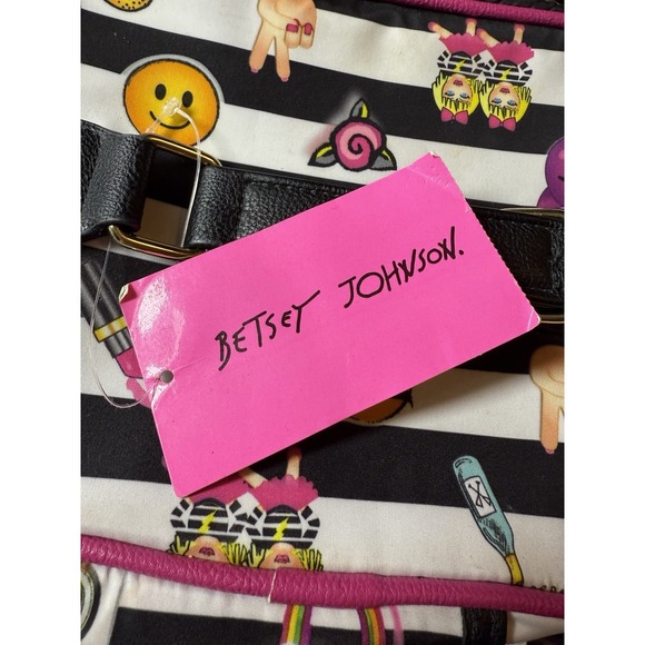 Betsey Johnson Emoji Stripe Makeup Bag Cosmetic Case Used With Tags 7x9 - Picture 10 of 10